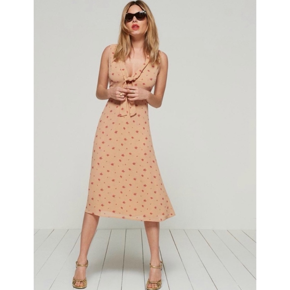 Reformation Floral Tie Front Midi Dress in Caramel Size 10